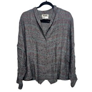 FLAX Shirt Jacket Linen Shawl Collar Tiered Sleeve Button Up Lagenlook Large